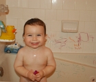 Happy bath for Travolta lookalike