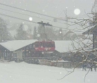 Teton village in snowstorm